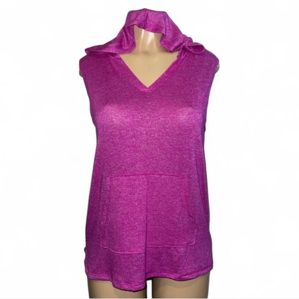 Danskin Now Women’s Active Sleeveless Hoodie Medium Fuchsia Pullover Top
